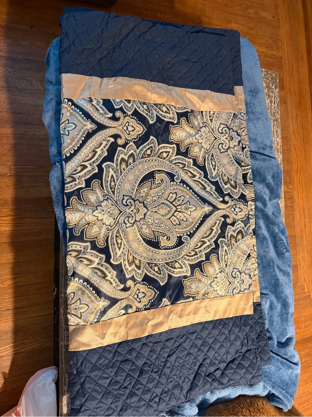 Blue and Gold Paisley Quilted King Size Sham Set of 2